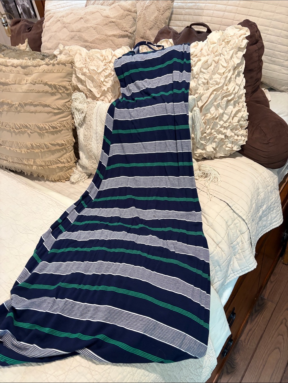 Authentic American Heritage Navy, White & Green Striped Maxi Dress